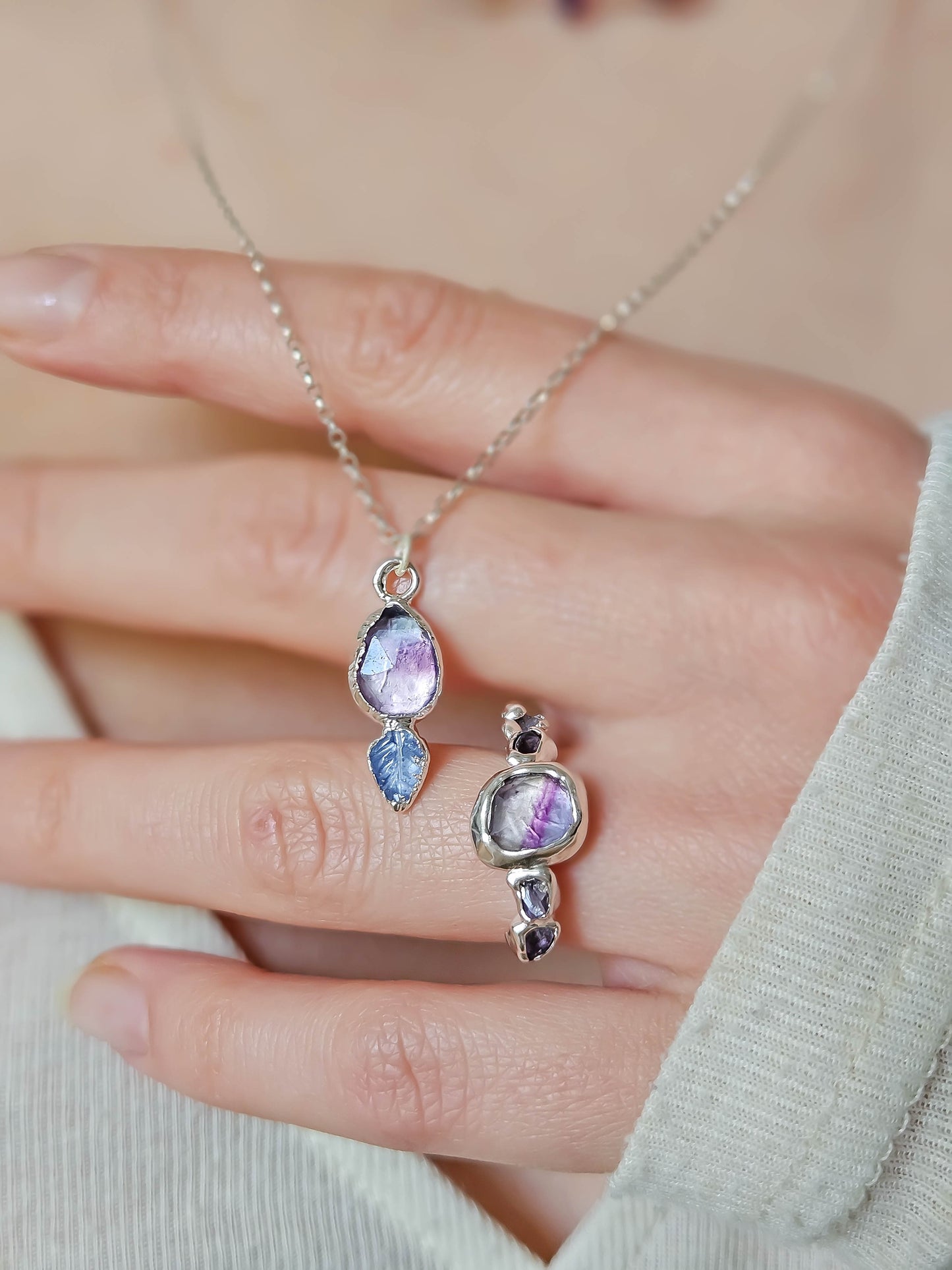 Bague fluorite, Argent