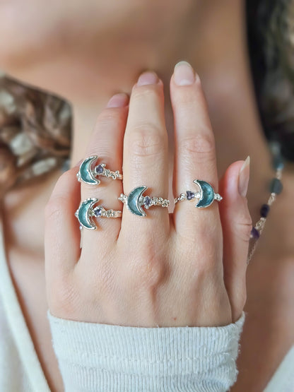 Bague lune fluorite,Argent, T49/50/52/54