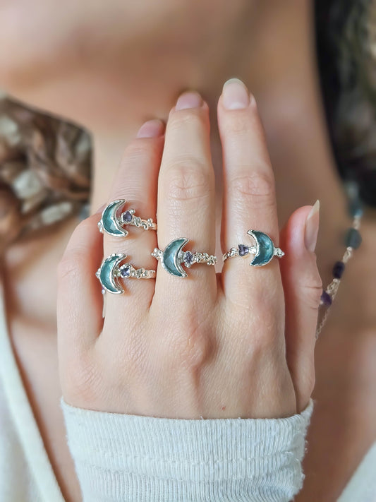 Bague lune fluorite,Argent, T49/50/52/54