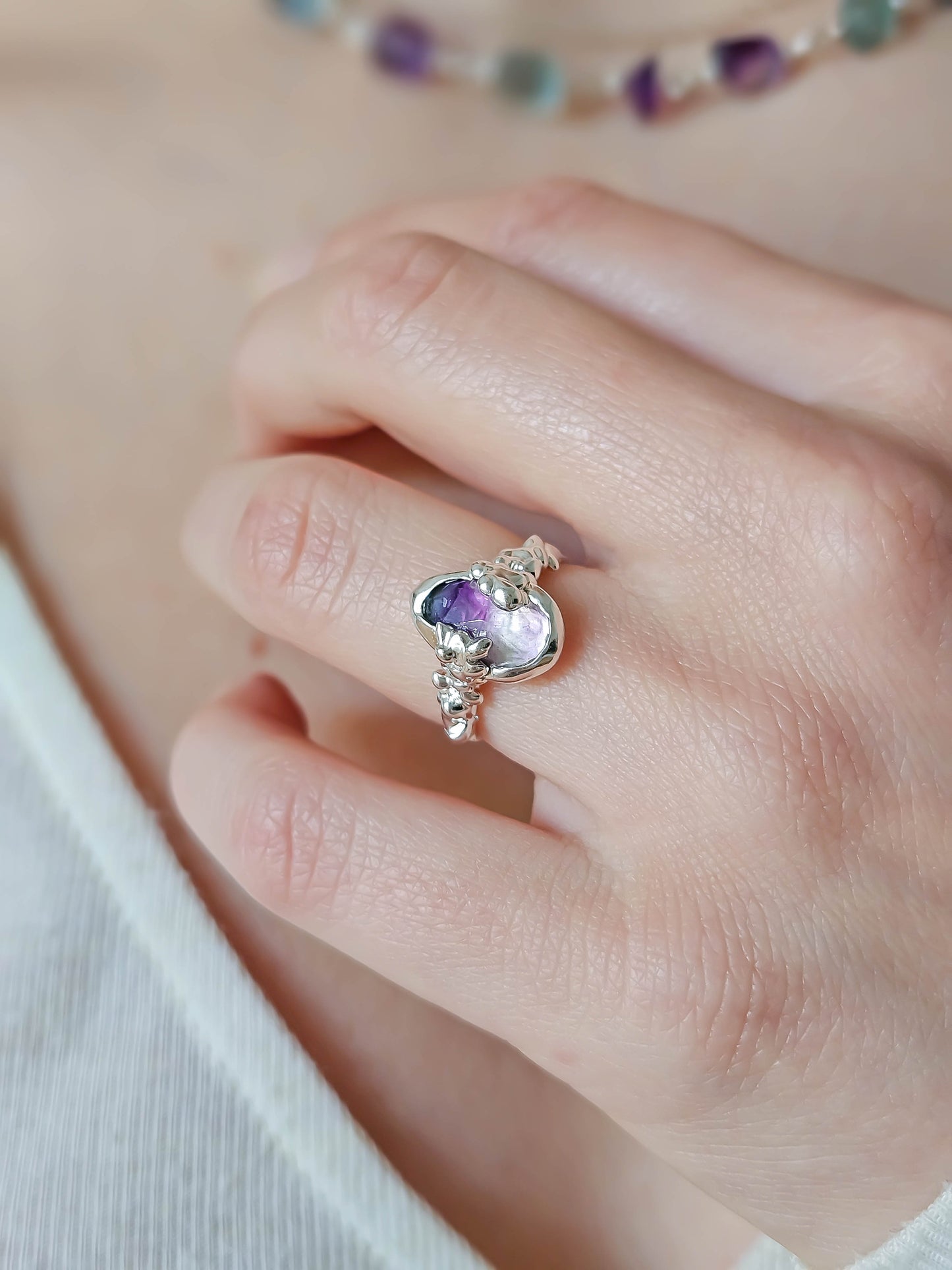 Bague fluorite, Argent