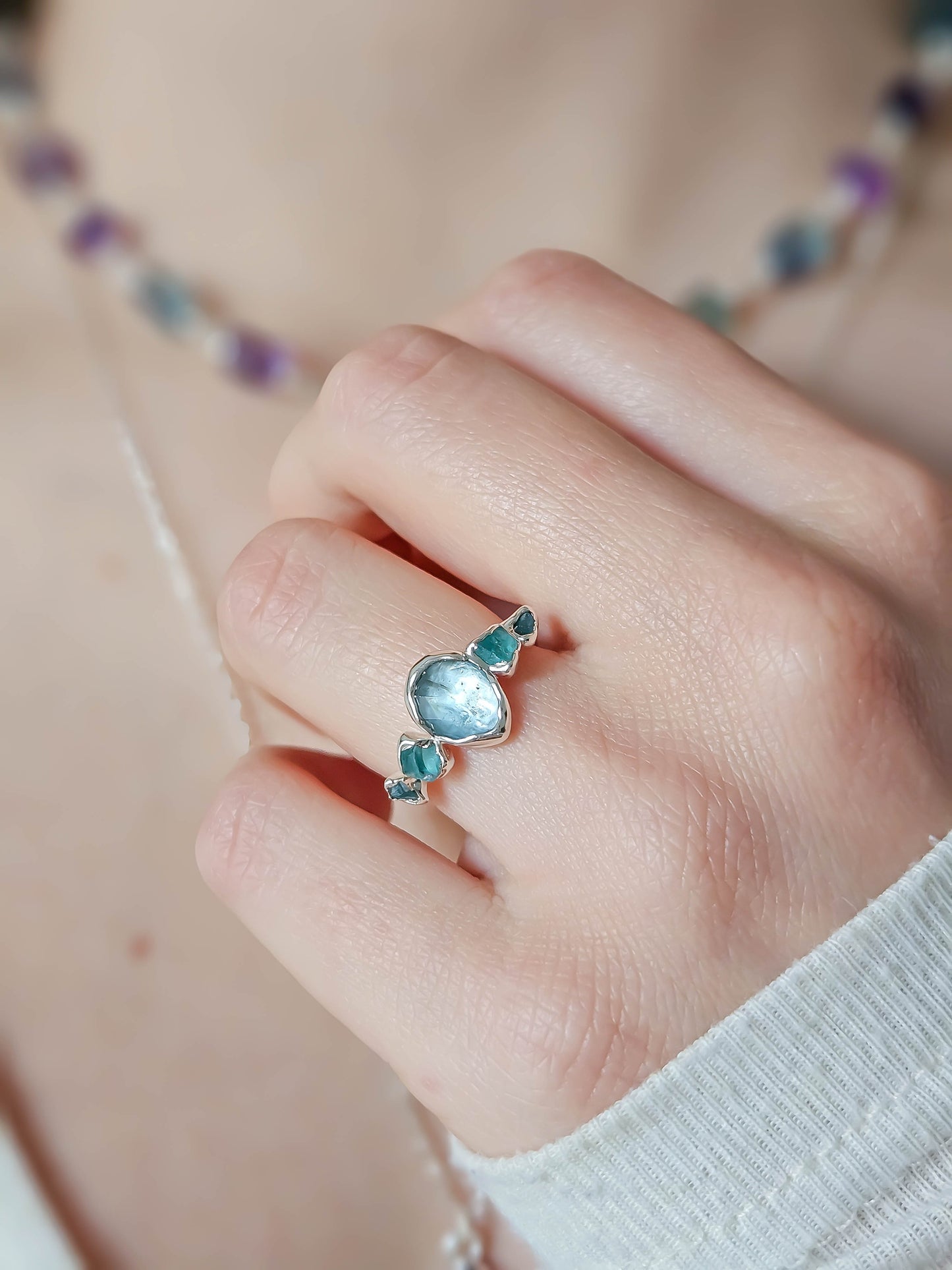 Bague Aigue Marine & Apatite, Argent