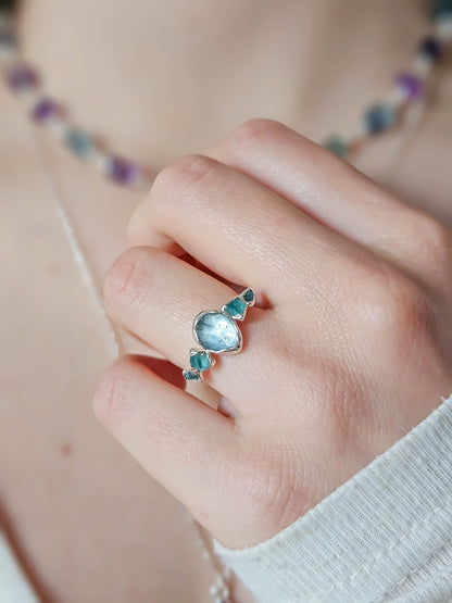 Bague Aigue Marine & Apatite, Argent