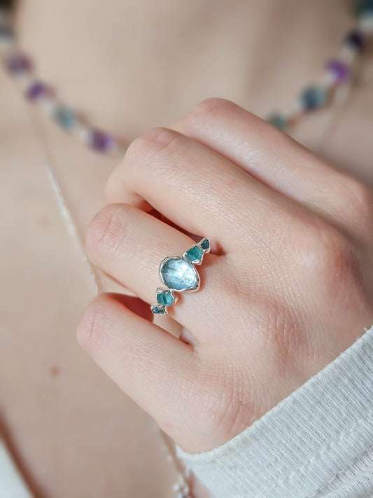 Bague Aigue Marine & Apatite, Argent
