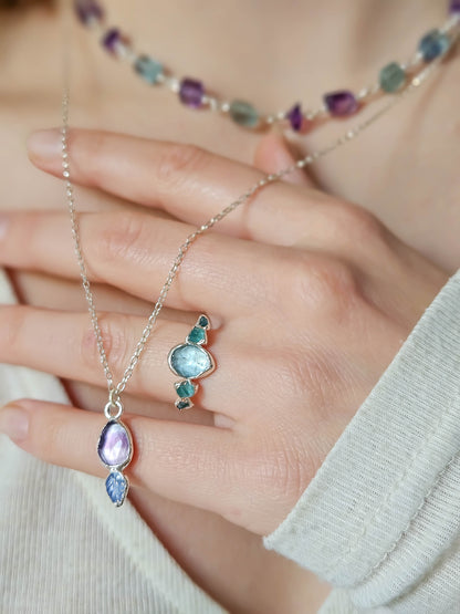 Bague Aigue Marine & Apatite, Argent