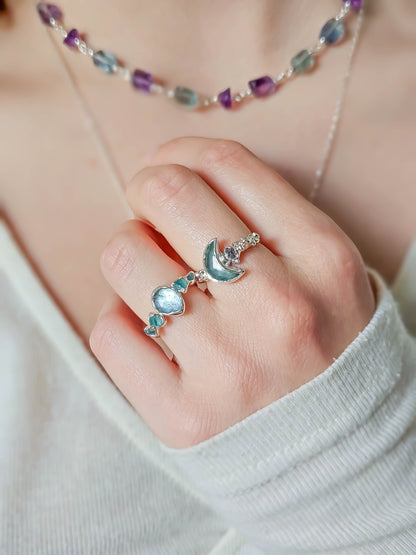 Bague Aigue Marine & Apatite, Argent