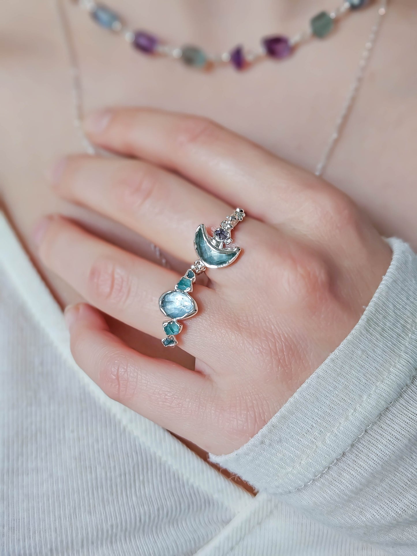 Bague Aigue Marine & Apatite, Argent