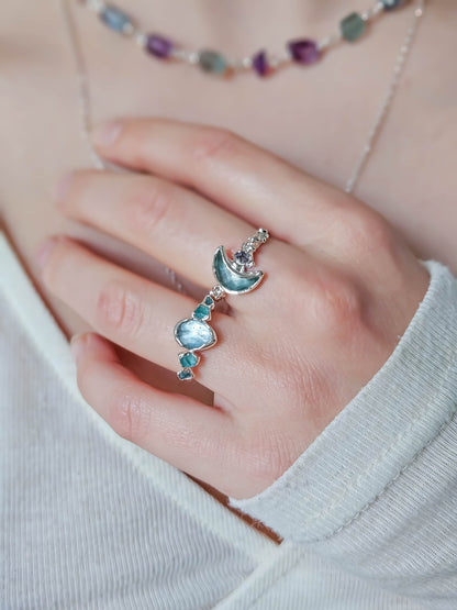 Bague Aigue Marine & Apatite, Argent