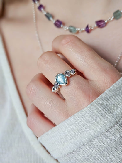 Bague Aigue Marine & Améthyste, Argent
