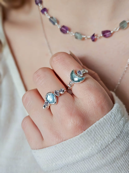 Bague Aigue Marine & Améthyste, Argent