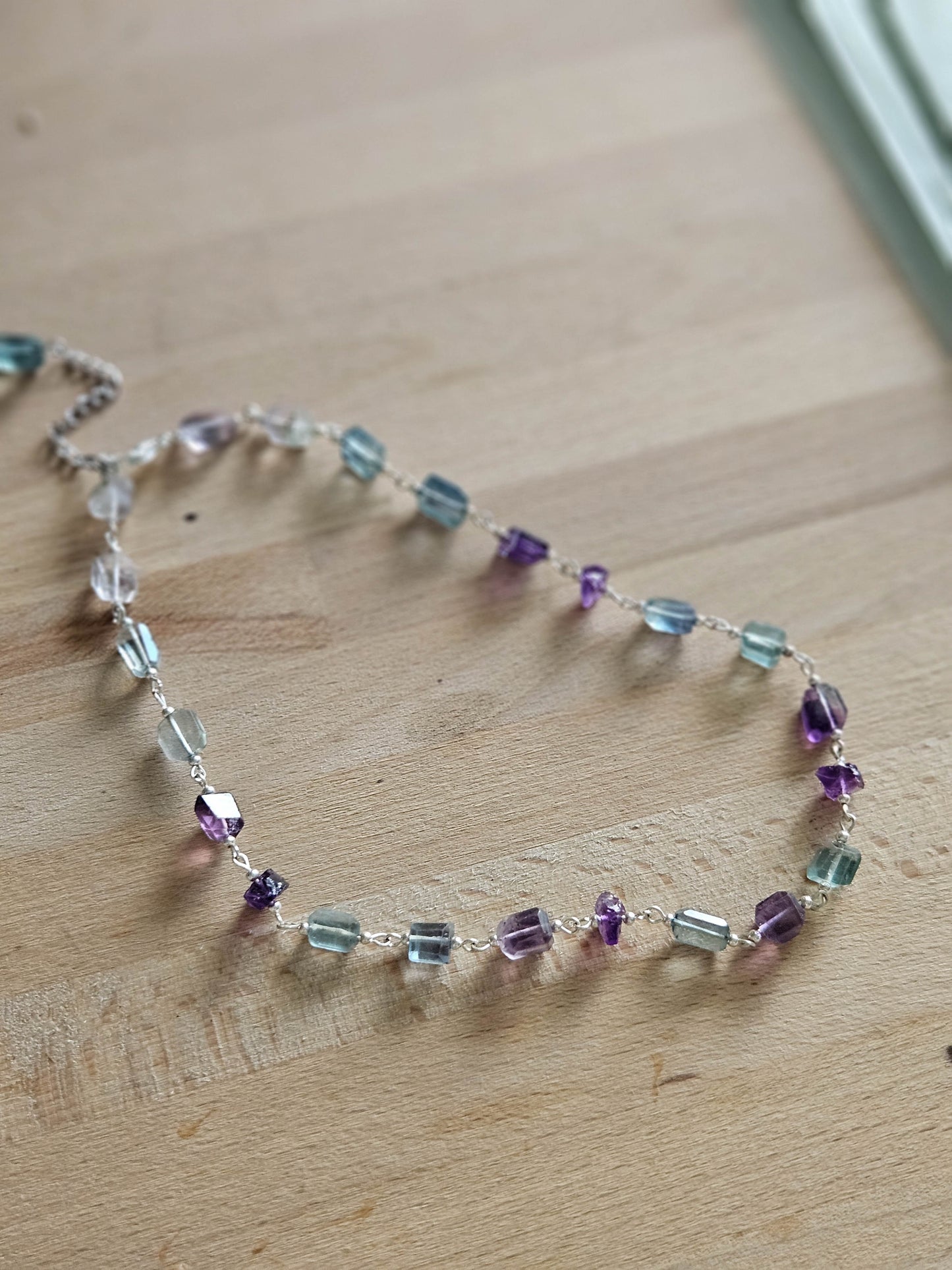 Collier en fluorite bleue & violette, Argent