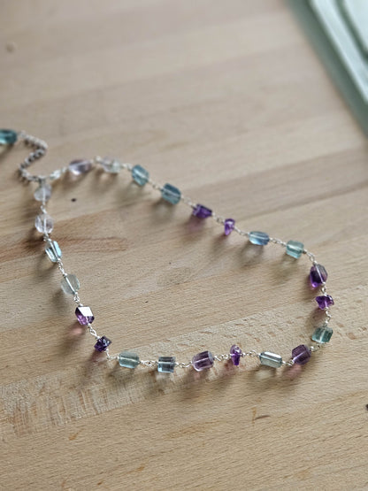 Collier en fluorite bleue & violette, Argent