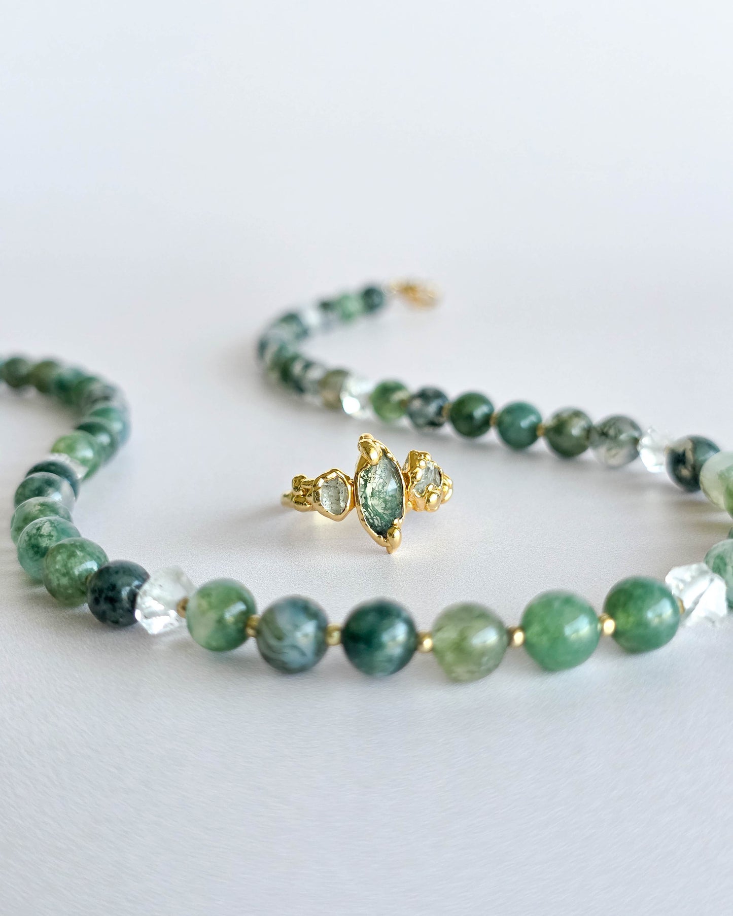 Collier perles Agate mousse