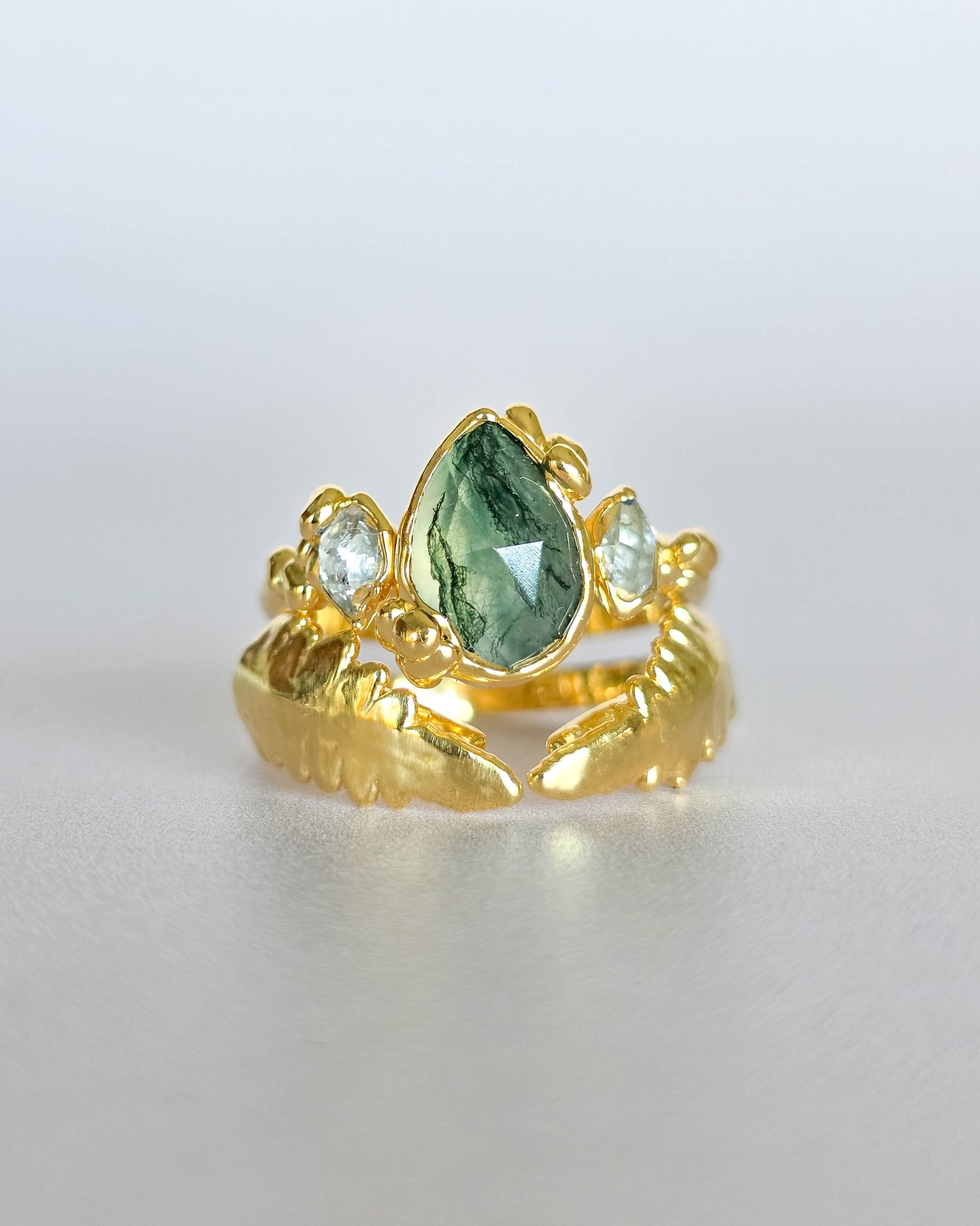 Bague Agate mousse, Poire