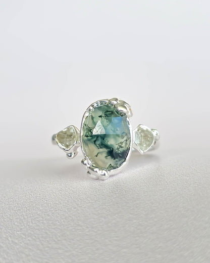 Bague Agate mousse, Ovale