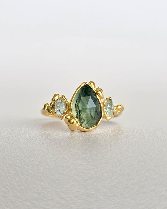 Bague Agate mousse, Poire