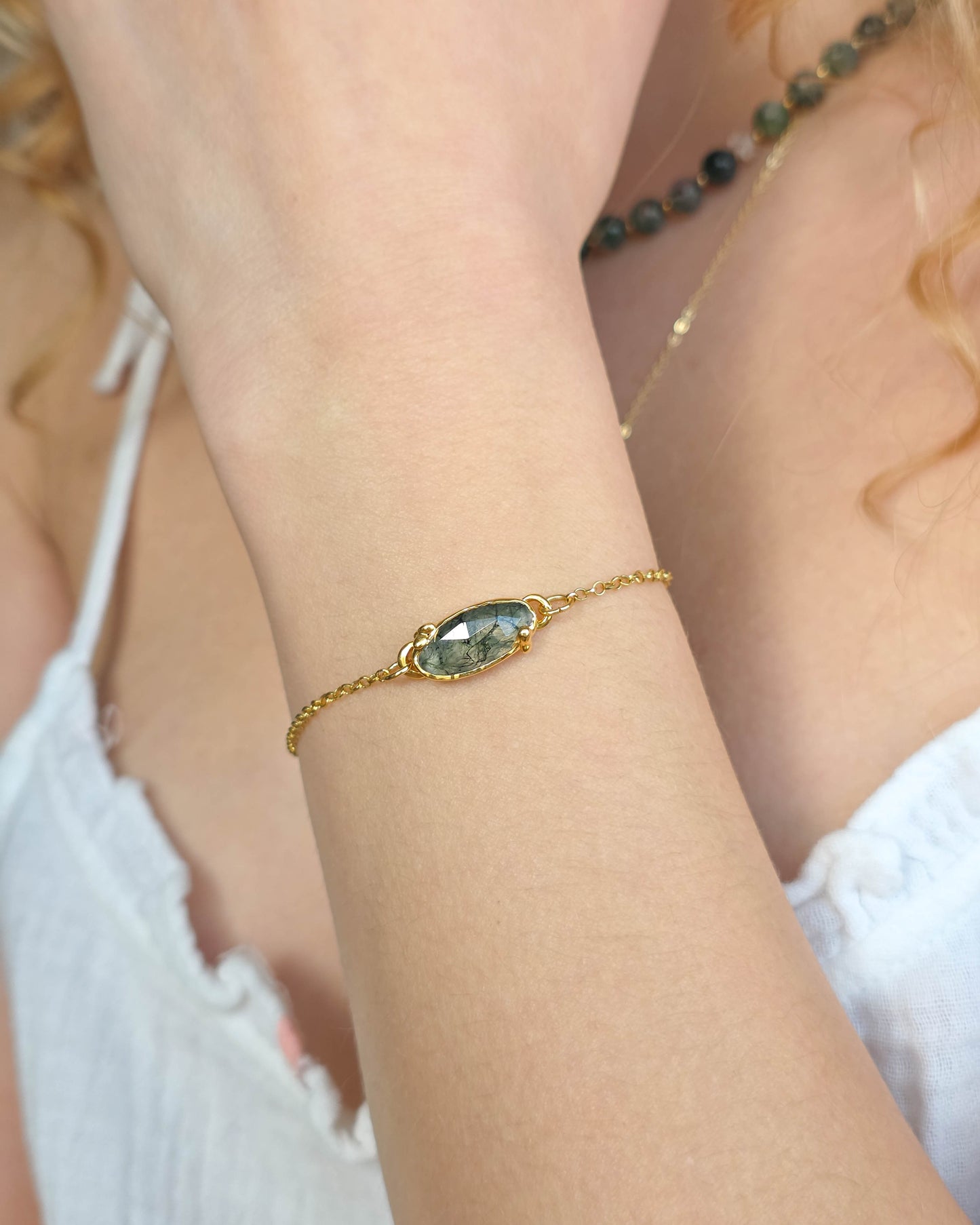 Bracelet Agate mousse, Ovale
