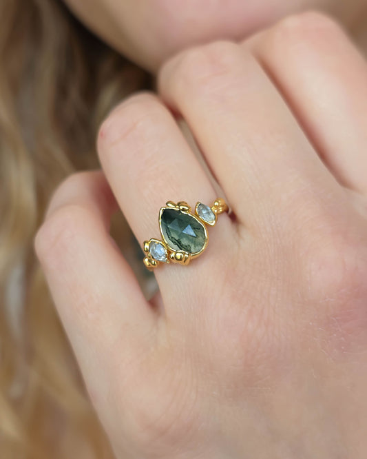Bague Agate mousse, Poire
