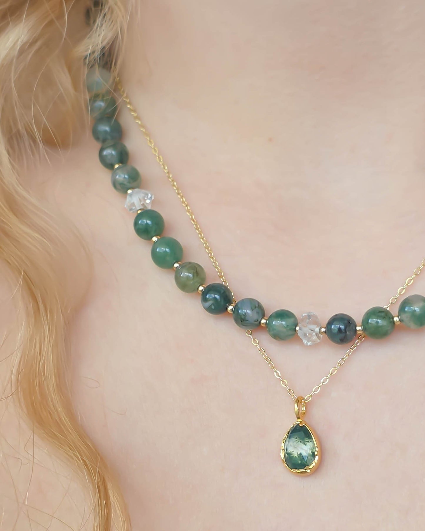 Collier perles Agate mousse