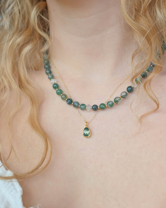 Collier perles Agate mousse