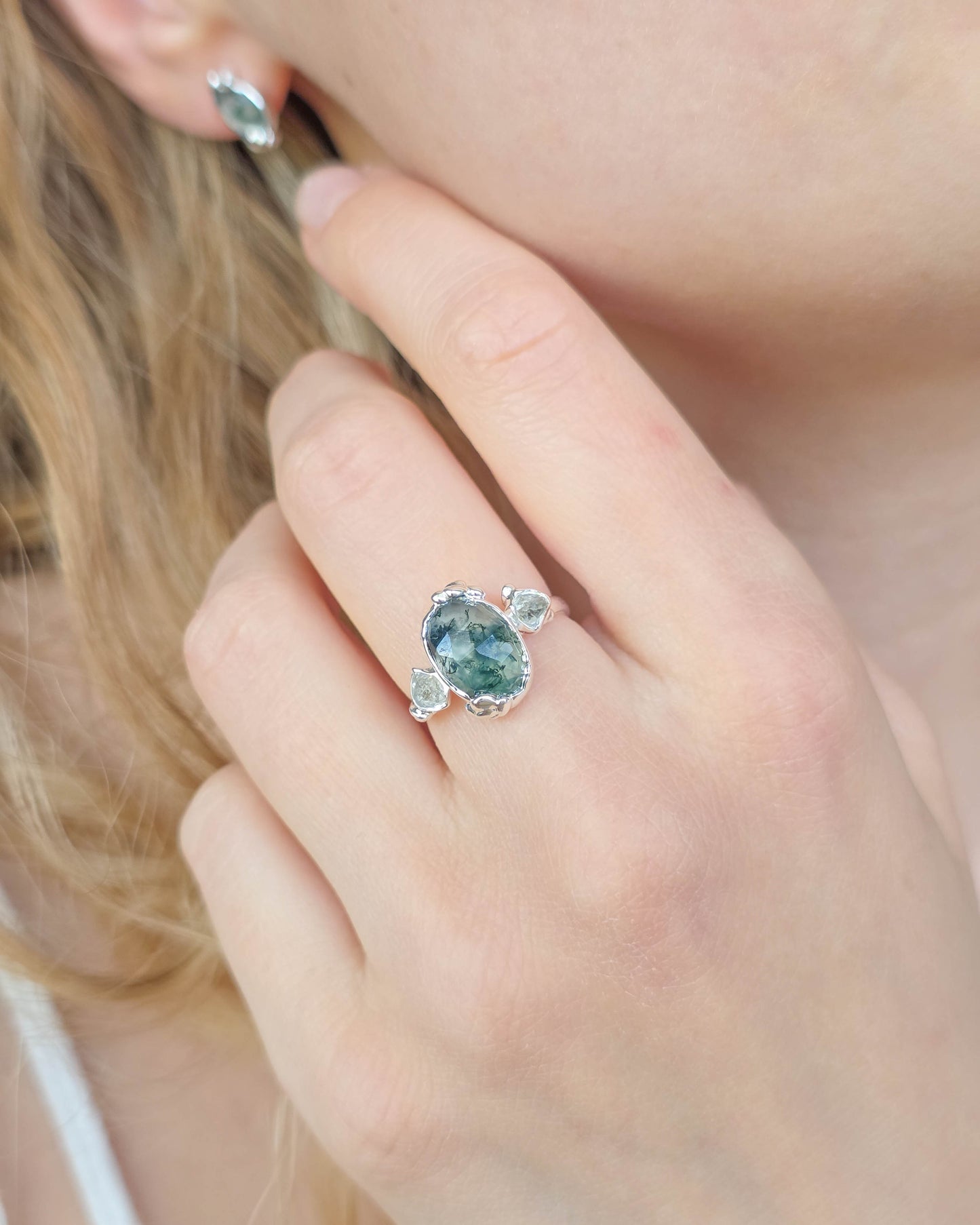 Bague Agate mousse, Ovale
