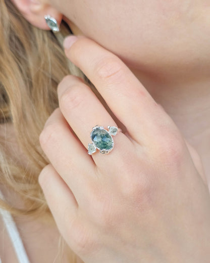 Bague Agate mousse, Ovale