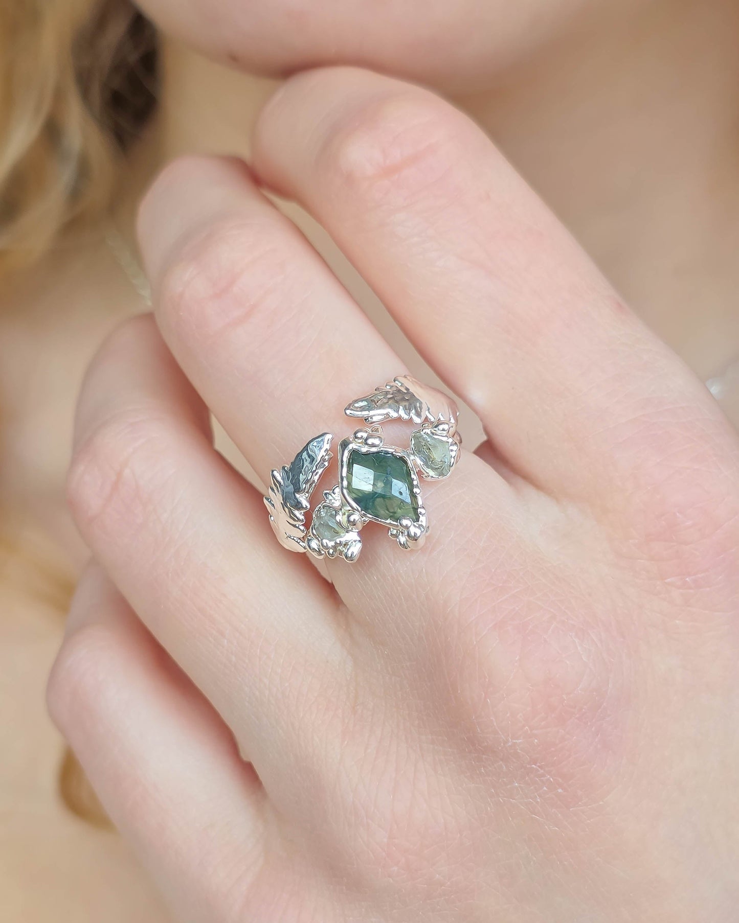 Bague Agate mousse, Losange