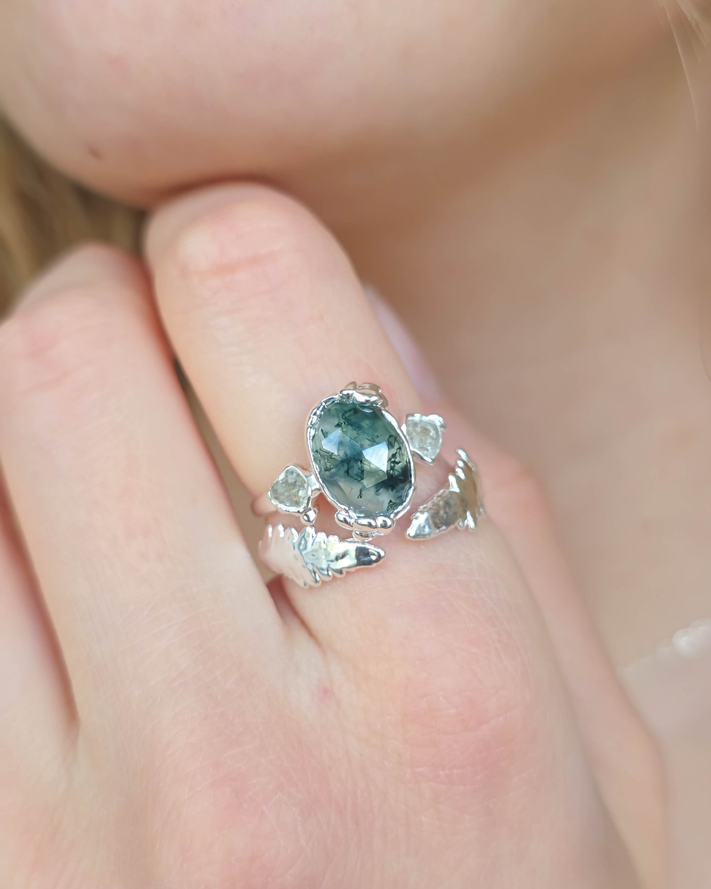Bague Agate mousse, Ovale