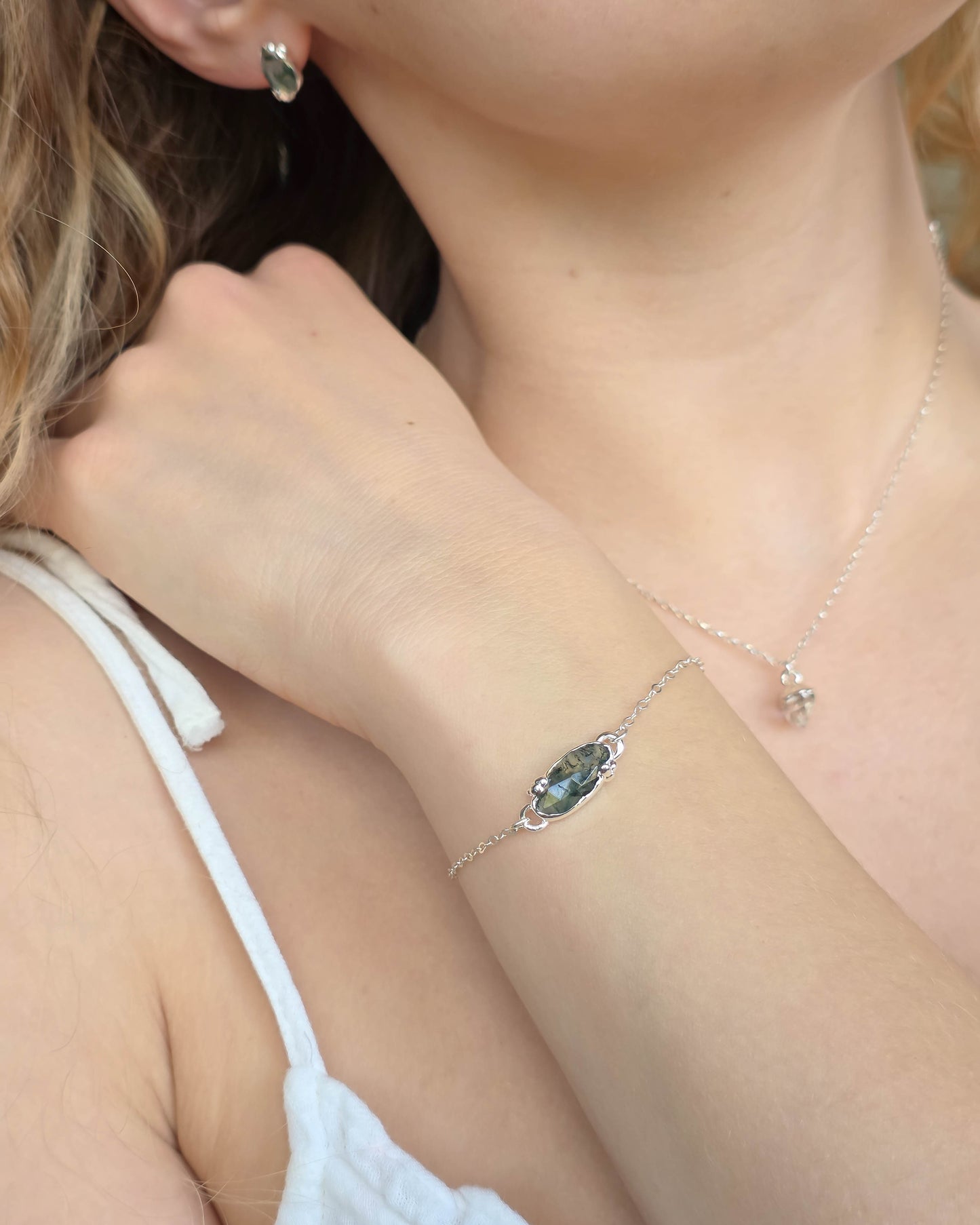 Bracelet Agate mousse, Ovale