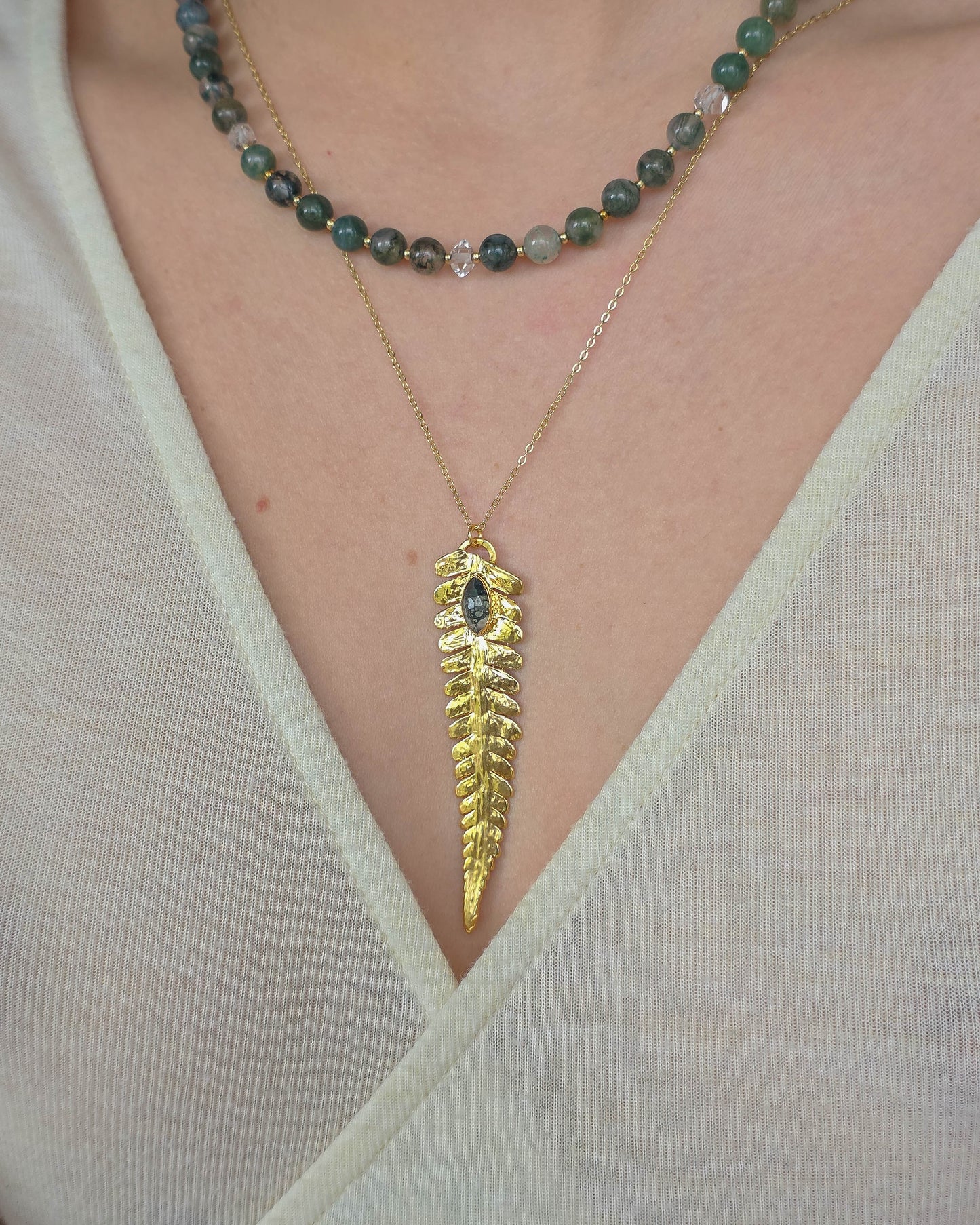 Collier fougère, Agate mousse marquise