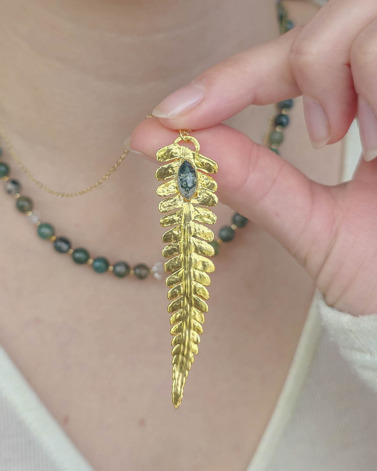 Collier fougère, Agate mousse marquise