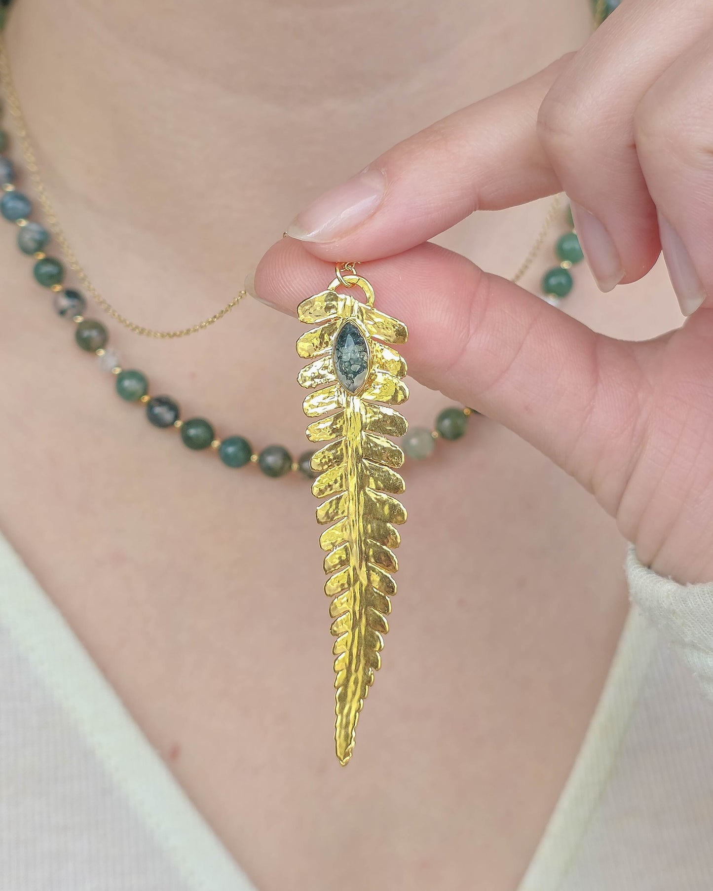 Collier fougère, Agate mousse marquise