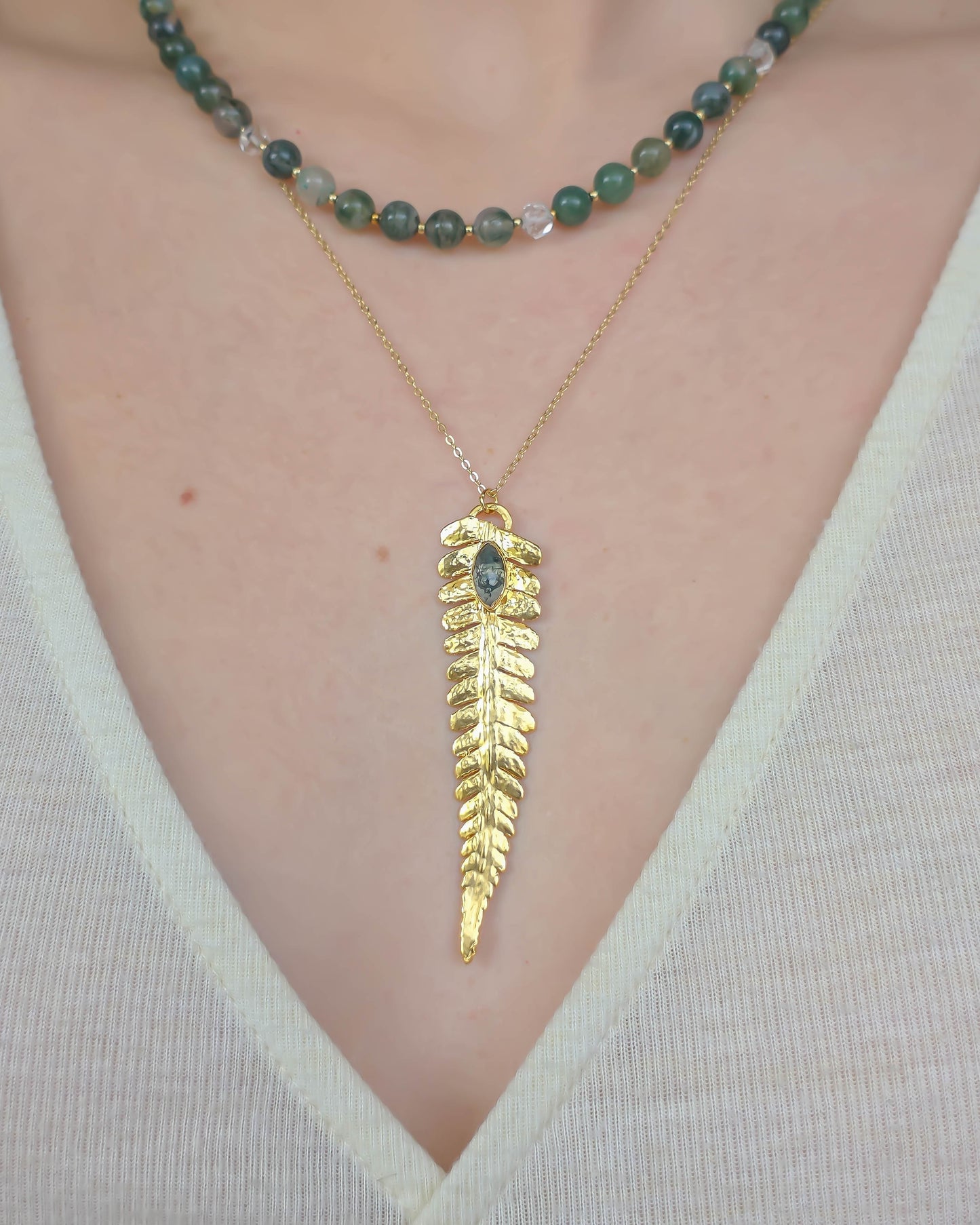 Collier fougère, Agate mousse marquise