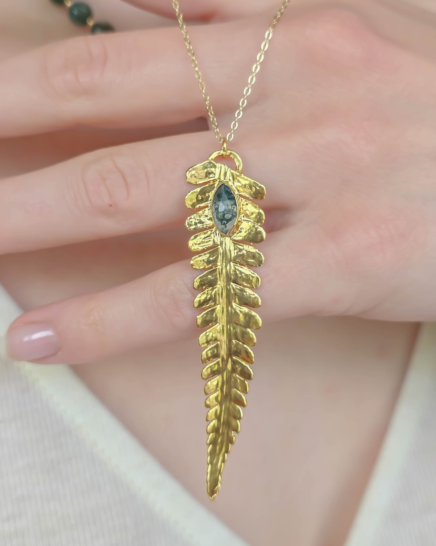 Collier fougère, Agate mousse marquise