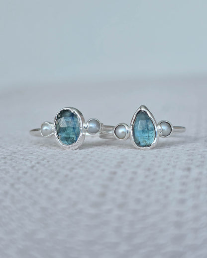 Bague fine Kyanite & Perle