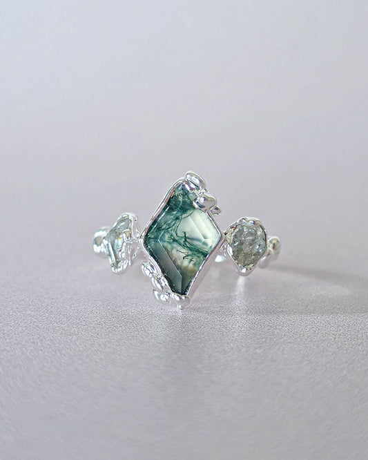 Bague Agate mousse, Losange