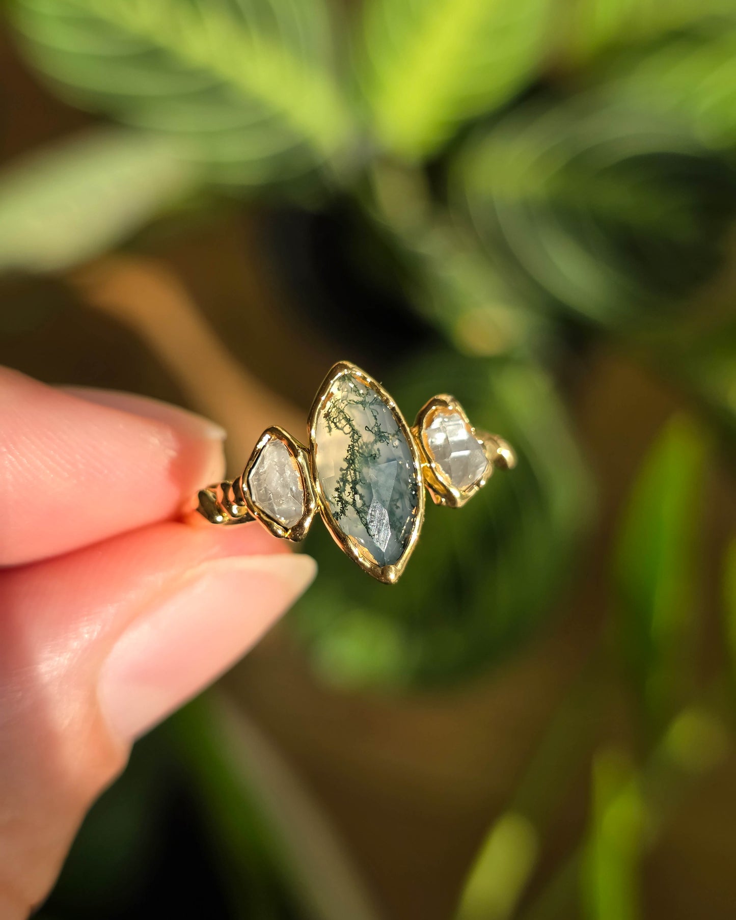 Bague Agate mousse, Marquise
