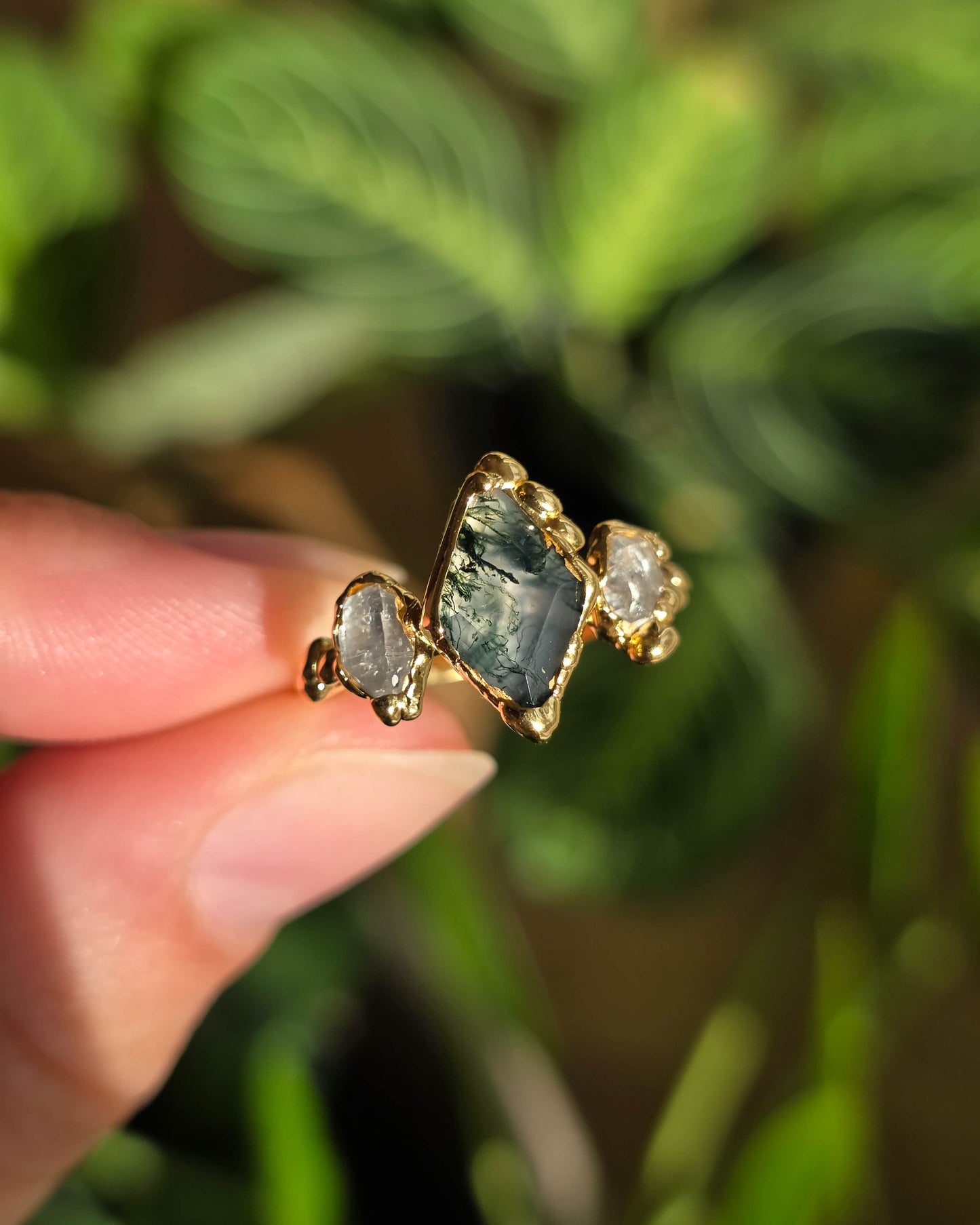 Bague Agate mousse, Losange