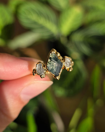 Bague Agate mousse, Losange
