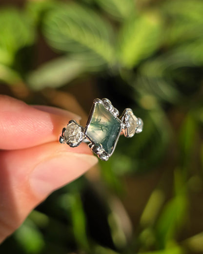 Bague Agate mousse, Losange