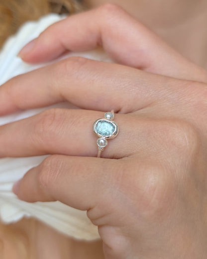 Bague fine Kyanite & Perle