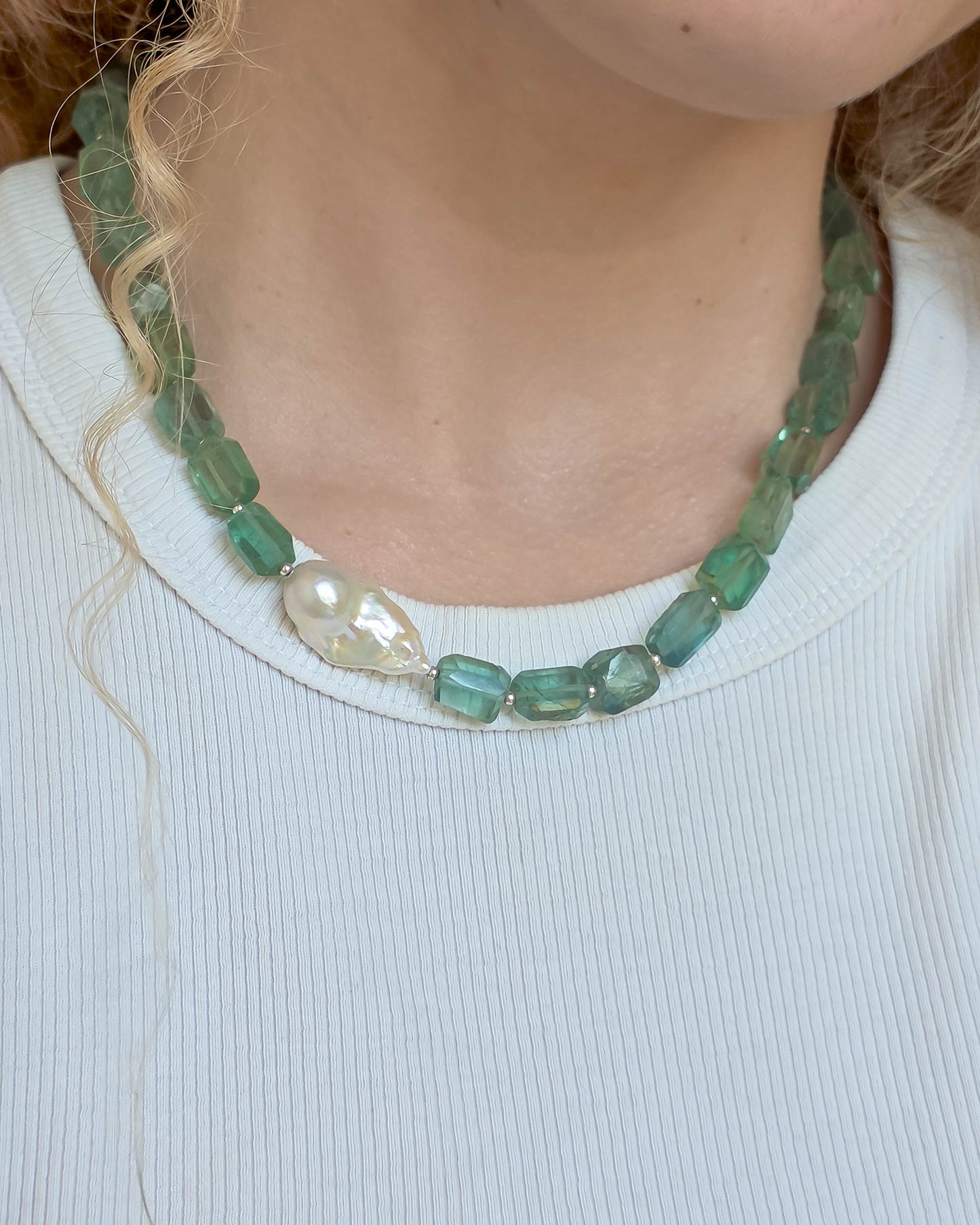 Collier fluorite & perle irrégulière