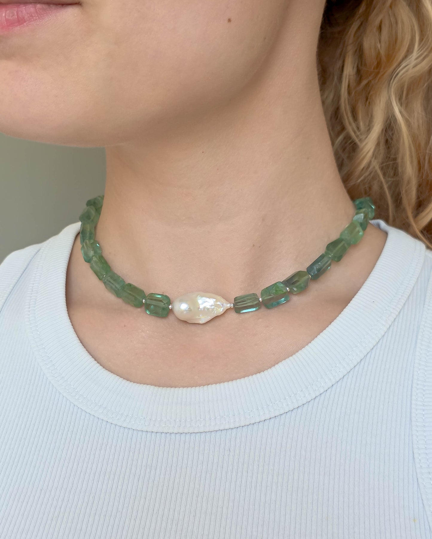 Collier fluorite & perle irrégulière
