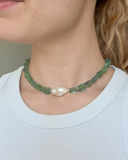 Collier fluorite & perle irrégulière