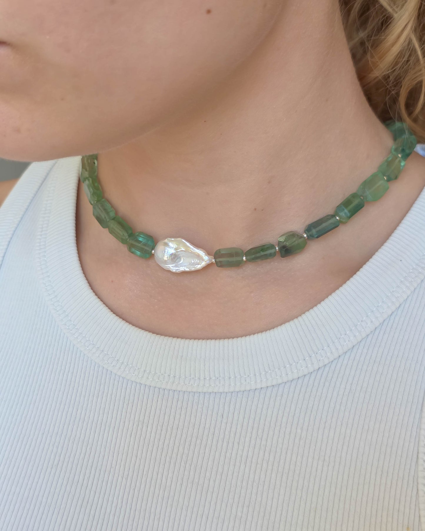 Collier fluorite & perle irrégulière