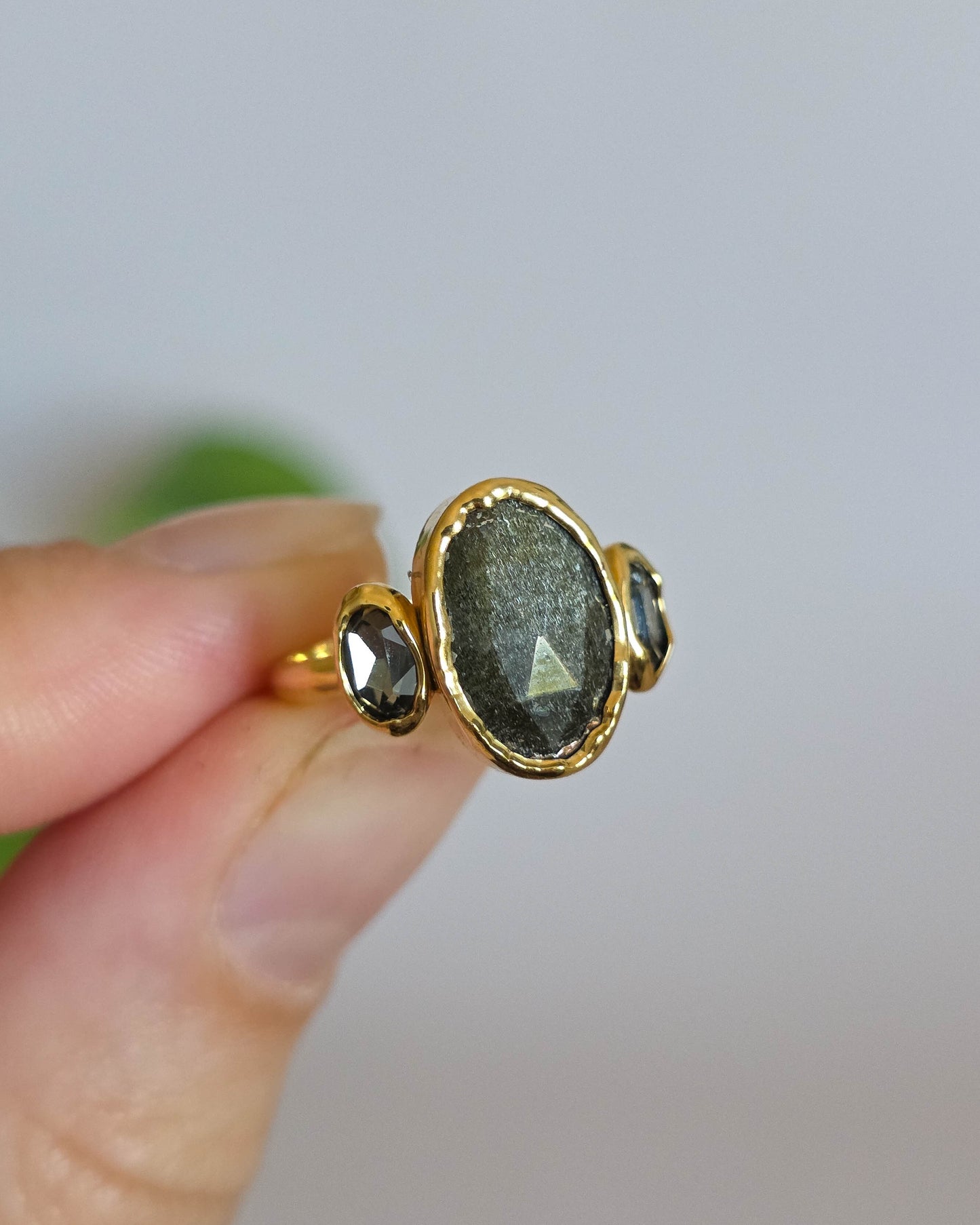 Bague obsidienne & Cristal autrichien, réglable T50-52