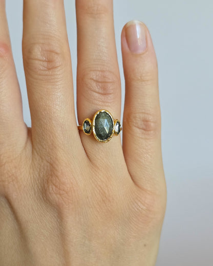 Bague obsidienne & Cristal autrichien, réglable T50-52