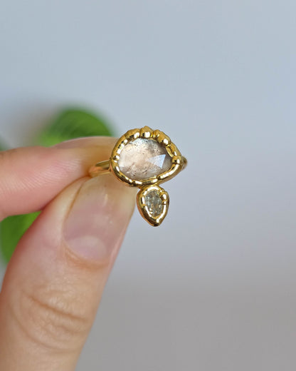 Bague Topaze & cristal autrichien, réglable T49-51