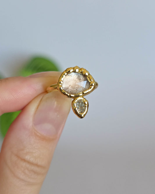 Bague Topaze & cristal autrichien, réglable T49-51