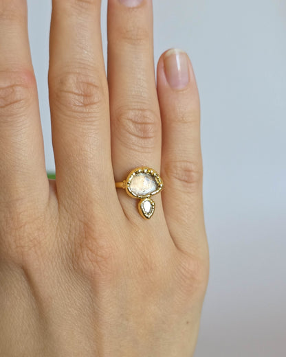 Bague Topaze & cristal autrichien, réglable T49-51