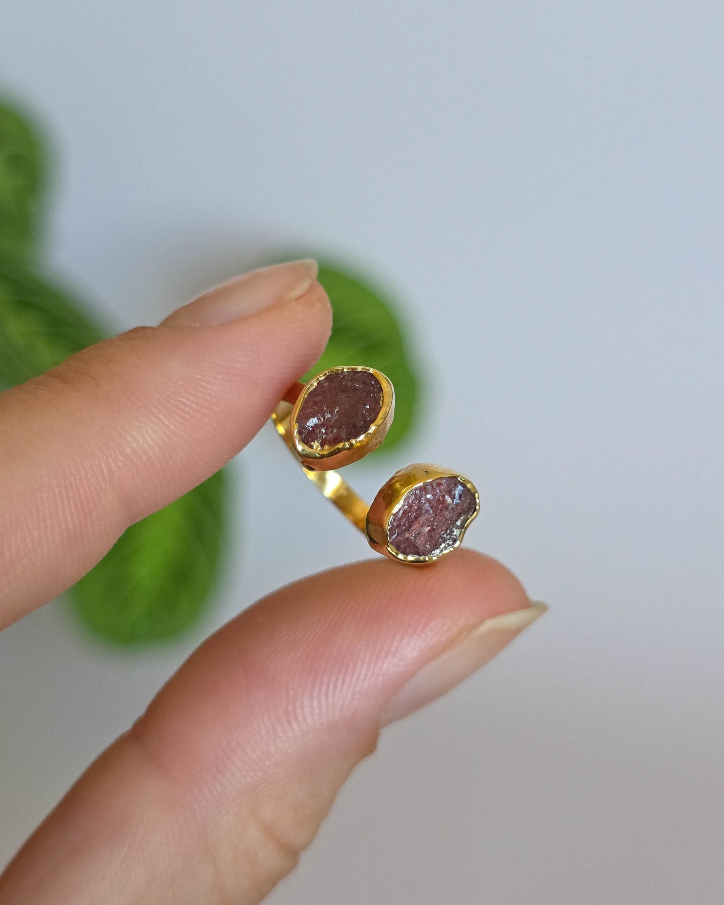 Bague quartz fraise, réglable T52-54